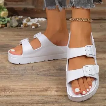 Fashion Women White Sandals EVA Thick Sole Slippers Buckle flip flops Beach Shoes 2024 Outdoor Shoes Slippers Platform Sandals 35 серебряный
