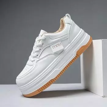 fashion Women White Sneakers Autumn Lace Up Thick Bottom Casual Flats Anti-slip Outdoor Walking Sports Board Shoes Sapatos Femininos 36 чёрный