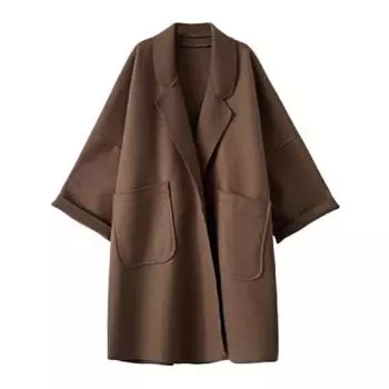 МОДА Женское зимнее пальто Утолщенное свободное отложной воротник Длинные рукава Чистый цвет Утепленные карманы Большие размеры Воротник-зазубрина Женское пальто Женская одежда M чёрный