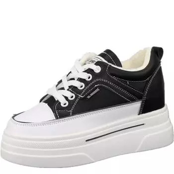 Модные женские зимние кроссовки на платформе, теплые меховые стельки с плюшевой подошвой, женские массивные туфли, теннисные туфли на шнуровке, женские туфли из хлопка 8 см 34 белый