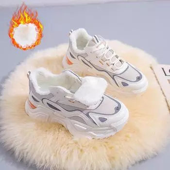 Модные женские зимние кроссовки 2024 года, повседневные женские туфли на платформе с увеличенной шнуровкой, из бархата и утолщенного хлопка, теплые спортивные туфли Zapatos De Mujer 35