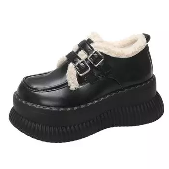 Fashion Women Winter Warm Plush Snow Boots New Thick Fur High Platform Ankle Boots Non-slip 7CM Wedge Heels Chunky Sneakers 37 бежевый