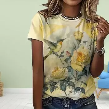 Модная женская футболка с принтом «Bailingbird», забавная повседневная футболка с короткими рукавами и круглым вырезом, летняя женская футболка XS жёлтый
