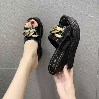 Fashion Womens High Heels Sandal Thick Bottom Casual Shoes Ladies Summer Wedges Sandals Woman Shoes Women Platform Mules Slipper 35