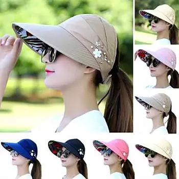 Fashion Womens Ladies Summer Vacation Wide Brim Foldable Sun Hat Anti UV Beach Visor Caps Casual Hats One Size