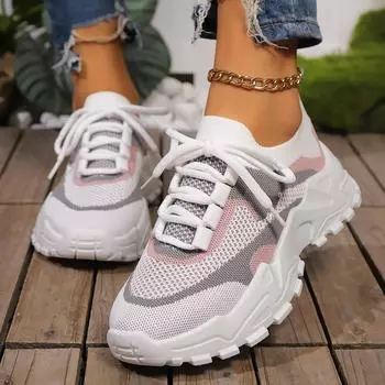 fashion Womens Lightweight Chunky Mesh Sneakers Fashion Breathable Running Shoes for Women Comfortable Casual Platform Sports Shoes 2024 35 бежевый