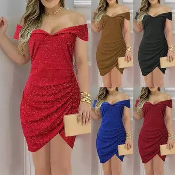 Модное женское свободное летнее платье без бретелек с V-образным вырезом и рукавами для вечеринки с оборками M чёрный