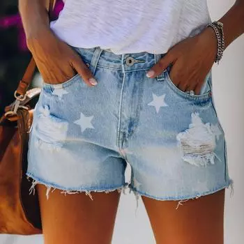 Модные женские карманные джинсы с принтом, джинсовые брюки, женские повседневные шорты с дыркой внизу XXL