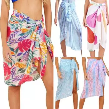 Модный женский купальник с принтом, солнцезащитная рубашка, шифоновое пляжное платье, полуюбка One size синий