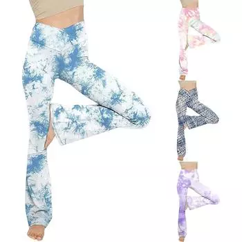 Fashion Womens Sexy Yoga Pants High Waist Cross Wide Leg Solid Color Exercise Yoga Pants L синий