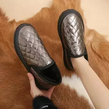 Fashion Womens Snow Boots Silver Round Toe Black Shoes for Women Elegant with Low Heels Loafers Comfrtable 39 Y2k New in Trend 2024 Work 36