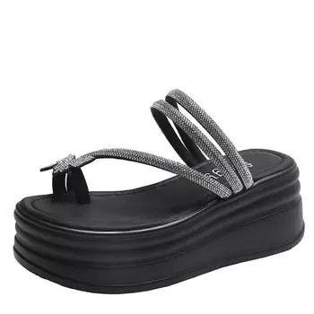 fashion Womens Wedges Heels Sandal Thick Bottom Casual Shoes Ladies Leisure Summer Sandals Woman Shoes Women Platform Flip Flops 34 бежевый