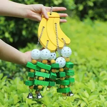 Fashion Wooden Blocks Acrylic Beads Parrot Toy Bite Bridge Bird Tearing Cockatiels Training Hang Swing