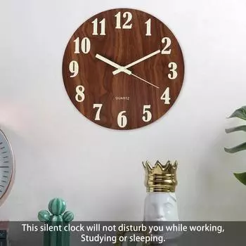 Fashion Wooden Luminous Wall Clock Silent and No Ticking Artistic Creative Wall Clock for Bedroom Living Room Cafe Decoration 8 inch коричневый