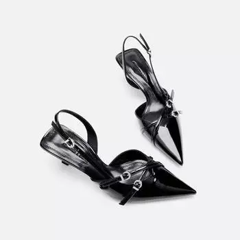 Fashion word with thin heel pointed high heel sandals black bag head fashion European and American temperament back empty sandals 34 чёрный