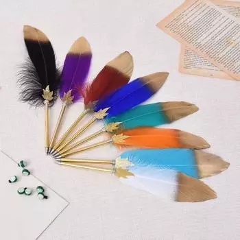 Fashion Writing Supplies Gift Student Stationery 0.5mm Feather Decor Writing Pen Ballpoint Pen 01
