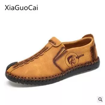 Fashion XiaGuoCai New 2017 Spring Men Casual Shoes Breathable Genuine Leather Men Flats Hand Stitching Leisure Anti-skid Shoes L50 35 6.5