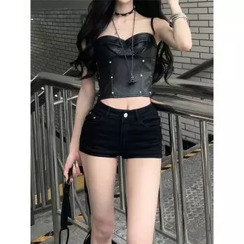 Fashion Y2g Millennium Sexy Hip Lifting Denim Shorts Women s Summer Small Low Waist Elastic Skinny Slimming Hot Pants Black L