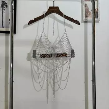 Fashion Yanni Fashion Sexy Cutout Metal Iron Chain Silm Sexy Sling Tops Halter Backless Outdoor Fashion Silver L17-1 All yards