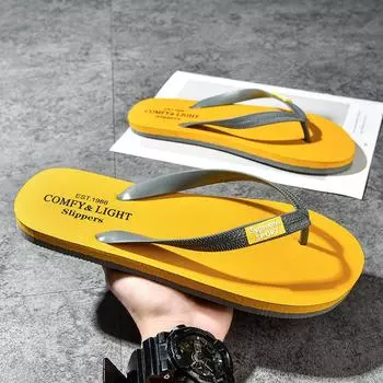 Fashion Yellow Casual Slippers Men Flip Flops Outdoor Summer Shoes Sale Non-Slip Beach Slides Men Home Slippers chanclas hombre 40