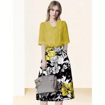 Fashion Yellow Printings Work Clothing 2023 New Shirt Image color S