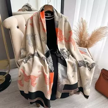 Fashion Zebra Contrasting Scarf Thickened Shawl Premium Cape Scarf 180cm серый