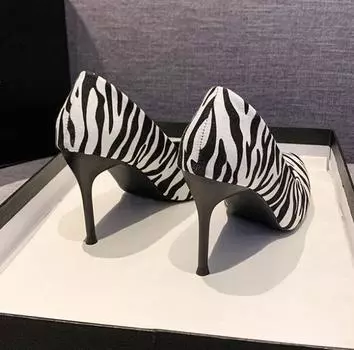 Fashion Zebra Striped Pointed Toe Pumps Women Plus Size Slip On Stiletto High Heel Shoes Woman New Shallow Office Shoes 43 34