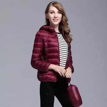 FASHION зимняя легкая куртка с капюшоном женская корейская версия тонкая куртка короткая женская куртка большого размера S белый