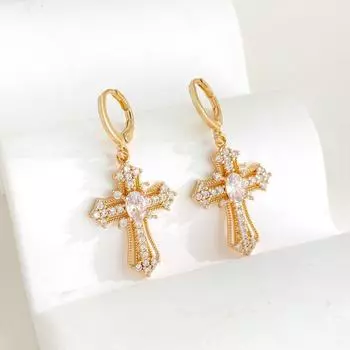 Fashion Zircon Cross Earrings Exquisite Rhinestone Ear Stud Hip Hop Cross Ear Buckle Party Style 2