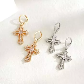 Fashion Zircon Cross Earrings Retro Rhinestone Ear Stud Punk Cross Ear Buckle New Year Gifts Style 2