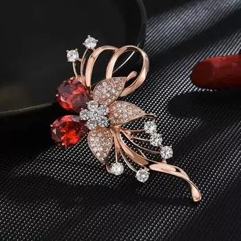 Модный женский костюм из циркона с цветочным корсажем, простое пальто с булавкой из растений и аксессуарами, брошь-цветок розового золота