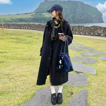 FASHIONAB wears double-sided woolen cashmere coat for women s 2024 winter new age-reducing hooded woolen coat Clothes S