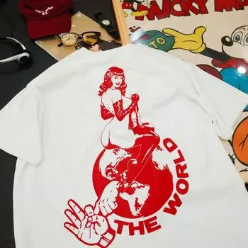 Fashionable American Ins Personality Sexy Knight Print Short-sleeved Vintage Retro Casual Men s and Women s Round Neck T-shirt M белый