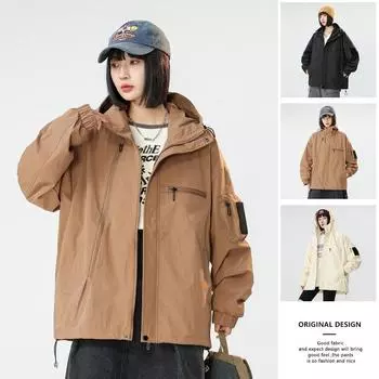 Fashionable and casual autumn outdoor jacket, windproof and waterproof outdoor mountaineering jacket, breathable hooded trendy brand jacket M