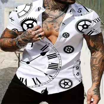 Fashionable and Casual Men s Summer 3D Digital Printed Outdoor Wear, Comfortable Quick Drying Drink and Slim Short Sleeved Shirt S белый