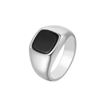 Fashionable and Minimalist Small Black Square Stone Men s and Women s Rings 7