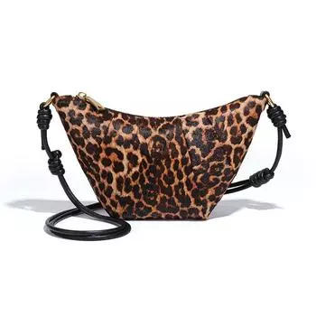 Fashionable and Retro Women s Bag, Leather Horsehair Horn Bag, Small and Versatile, Leopard Print Trendy Single-shoulder Crossbody Croissant Bag