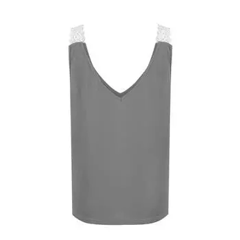 Fashionable And Sexy Women s Casual Lace Patchwork Tank Top T-shirt Top S чёрный