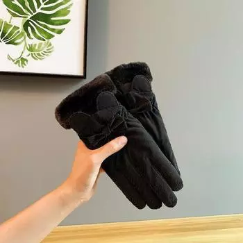 Fashionable and Simple Autumn and Winter Warm Gloves for Women Thickened with Fleece Touch Screen Anti Slip and Waterproof Ski Skin Feel Gloves One size