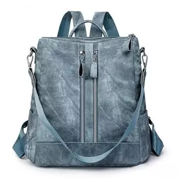 Fashionable and Simple Women s Backpack Commuter Backpack Double Zipper PU Single-shoulder Bag чёрный