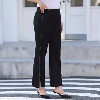 Fashionable and Slimming Flared Pants High-waisted Slit Nine-inch Pants XL чёрный