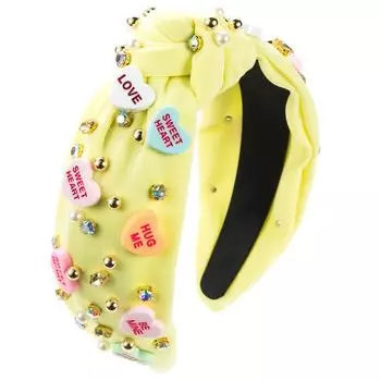 Fashionable And Sweet Valentine s Day Hairbands For Women With Diamond Studded Nails Beads Letter Love Accessories Wide Edge Hair Accessories One Size жёлтый