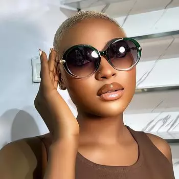 Модные и модные новые простые солнцезащитные очки, персонализированные женские солнцезащитные очки, устойчивые к ультрафиолетовому излучению серый/чёрный