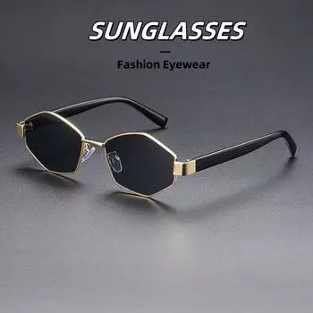 Fashionable and Versatile Polygonal Metal Frame Sunglasses Outdoor Driving Tourism Sunshade and Sunscreen Glasses UV400 as picture