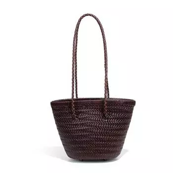 Fashionable and Versatile Vegetable Basket Leather Single-shoulder Women s Bag, Trendy Woven Bag, French Niche Underarm Mother and Child Bag