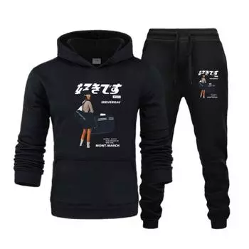 Fashionable Autumn and Winter Men s Hooded Sweatshirt+pants Two-piece Printed Sportswear Sweatshirt+sweatpants S