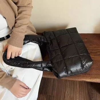 Fashionable Autumn and Winter Women s Bag New Space Cotton Suit Tote Bag Checkered Large Capacity Women s Shoulder Bag