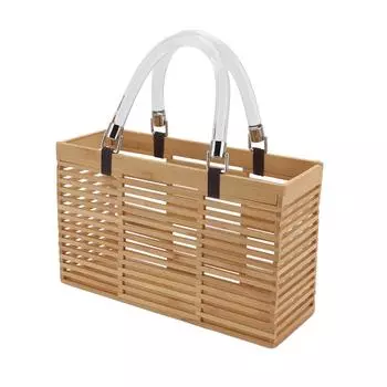 Fashionable Bamboo Handbag Summer Elegant Rectangular Hollow Tote Bag with Acrylic Handle for