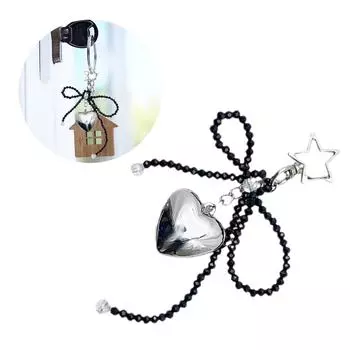 Fashionable Beaded Phone Lanyard Stylish Heart Keychain Accessory Bowknot Heart Pendant Ornament Unique Keyrings белый