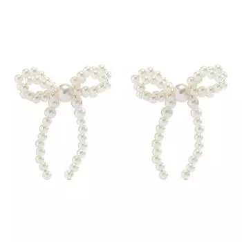 Fashionable Bowknot Earrings Wedding Jewelry Beads Earrings Elegant Ear Pin Bowknot Ear Studs Suitable for Fashion Look B